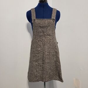 Vintage Gray Cotton Tweed Overall Mini Dress Size M
